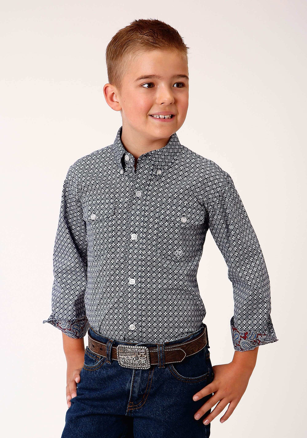 Roper Boys Long Sleeve Button Bell Foulard Western Shirt - Roper - Flyclothing LLC