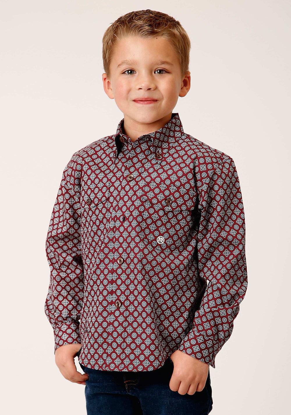 Roper Boys Long Sleeve Button Classic Foulard Western Shirt - Roper - Flyclothing LLC
