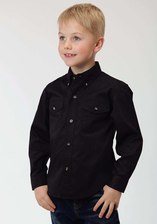 Roper Boys Black Solid Long Sleeve Western Button Shirt - Roper - Flyclothing LLC