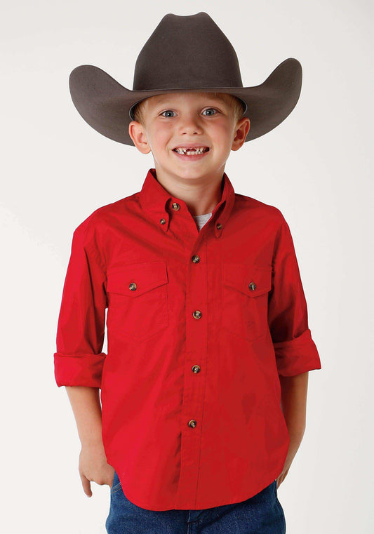 ROPER BOYS ROPER MENS RED SOLID LONG SLEEVE WESTERN BUTTON SHIRT - Roper - Flyclothing LLC