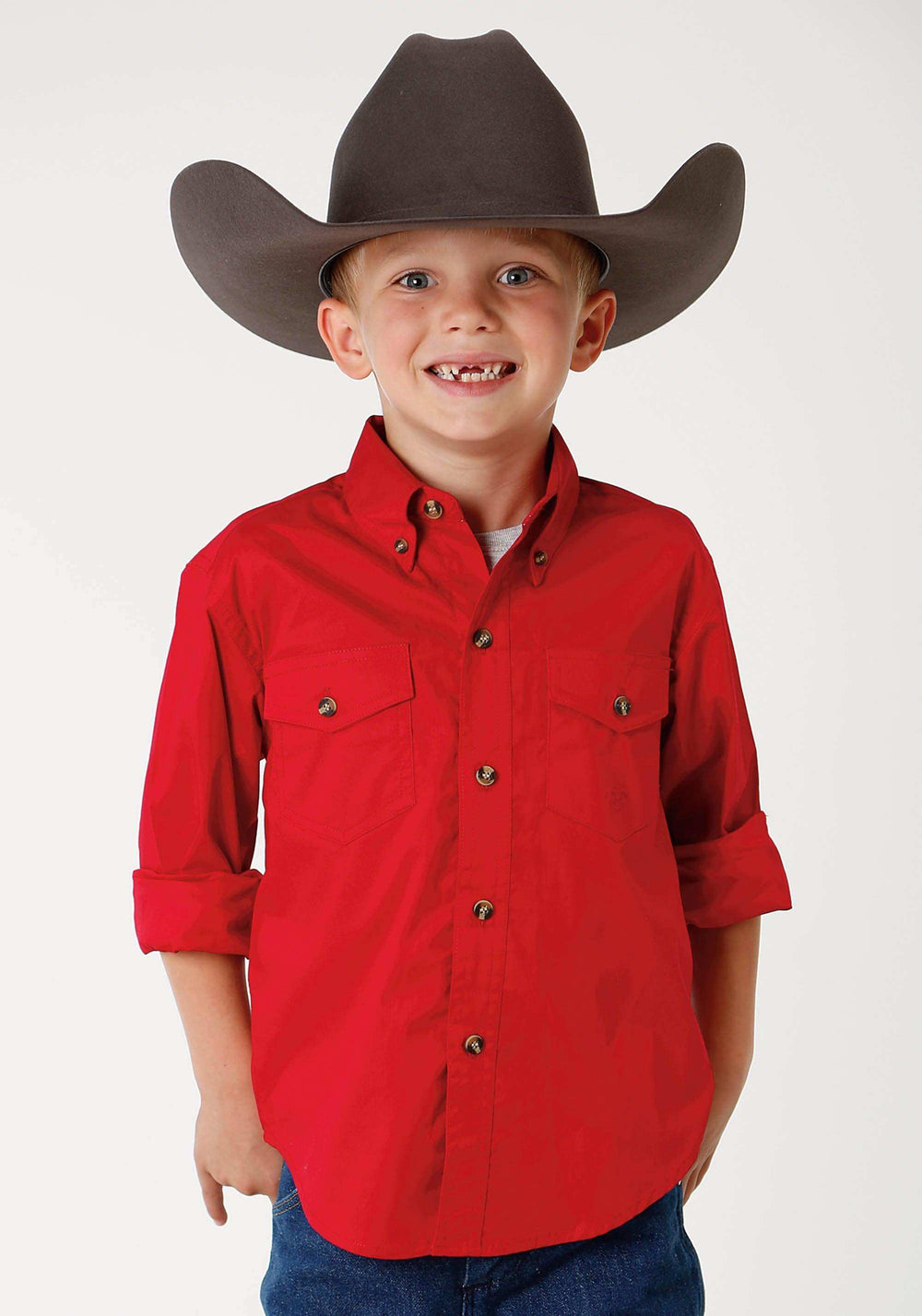 Roper Boys Mens Red Solid Long Sleeve Western Button Shirt - Roper - Flyclothing LLC