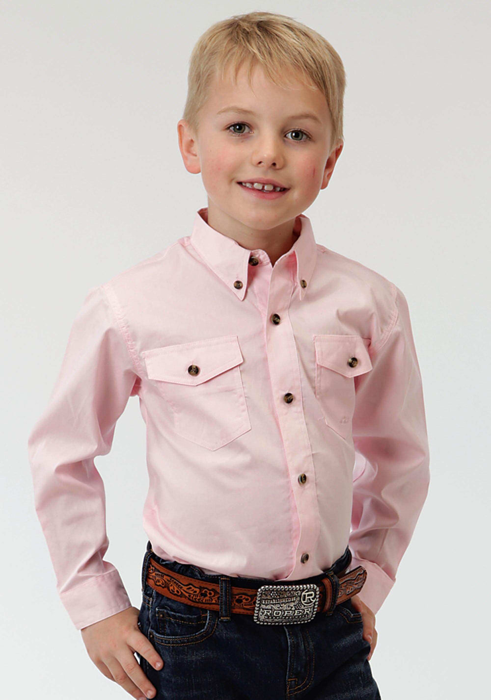 Roper Boys Pink Solid Long Sleeve Western Button Snap Shirt - Roper - Flyclothing LLC