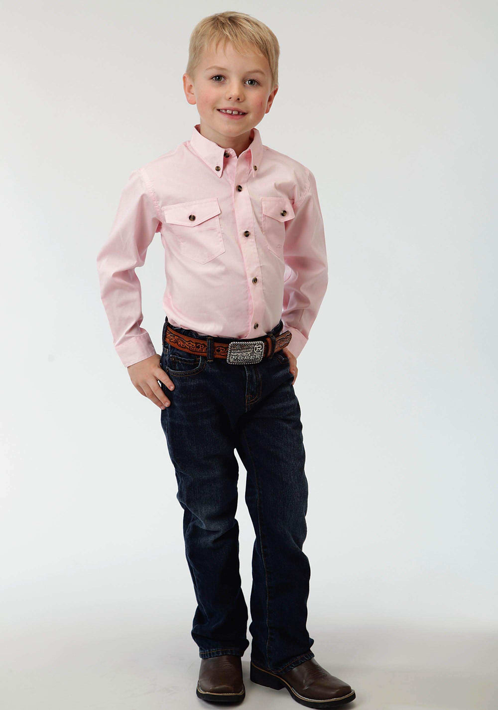 Roper Boys Pink Solid Long Sleeve Western Button Snap Shirt - Roper - Flyclothing LLC