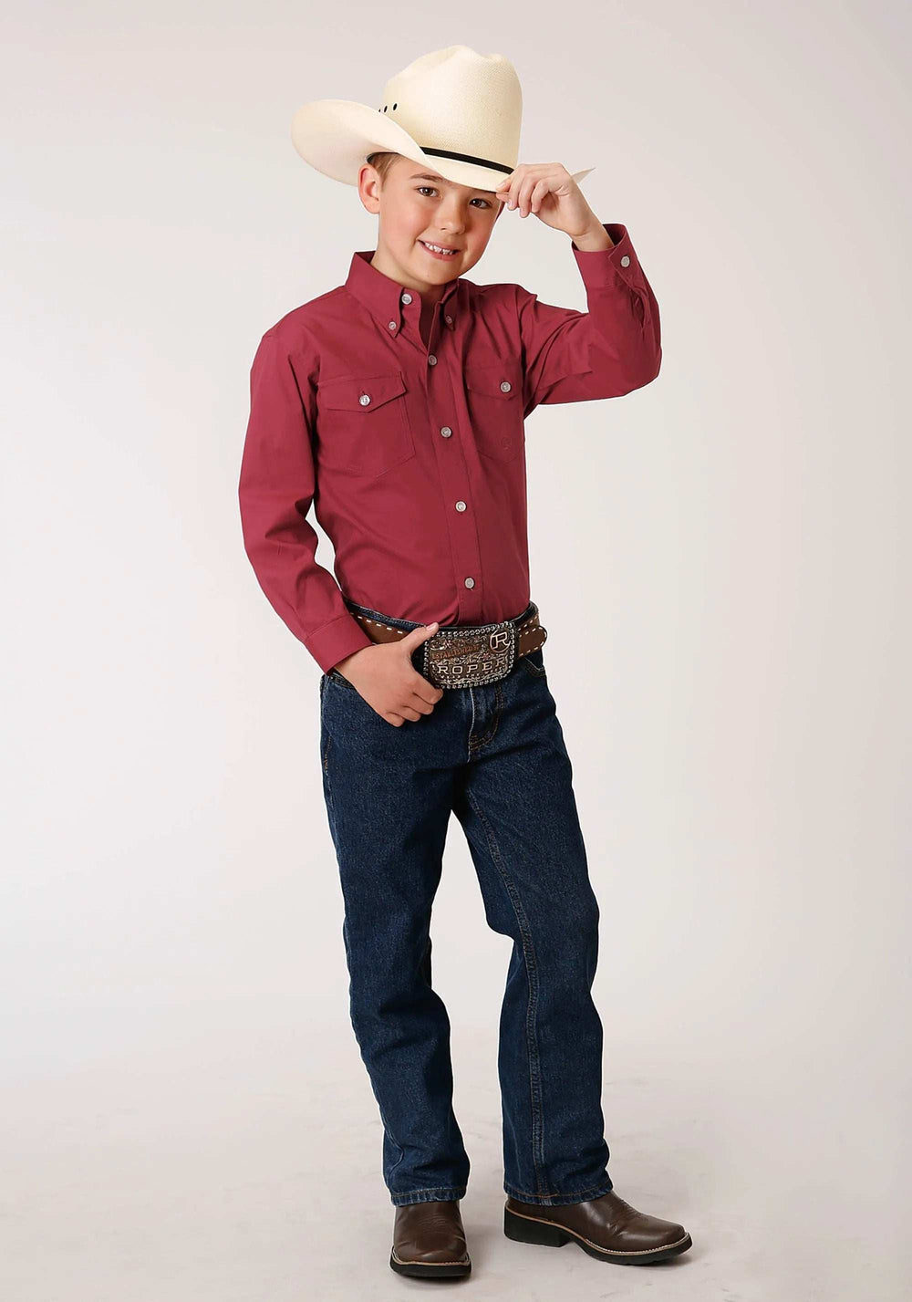 Roper Boys Long Sleeve Button Stretch Poplin Red Western Shirt - Roper - Flyclothing LLC