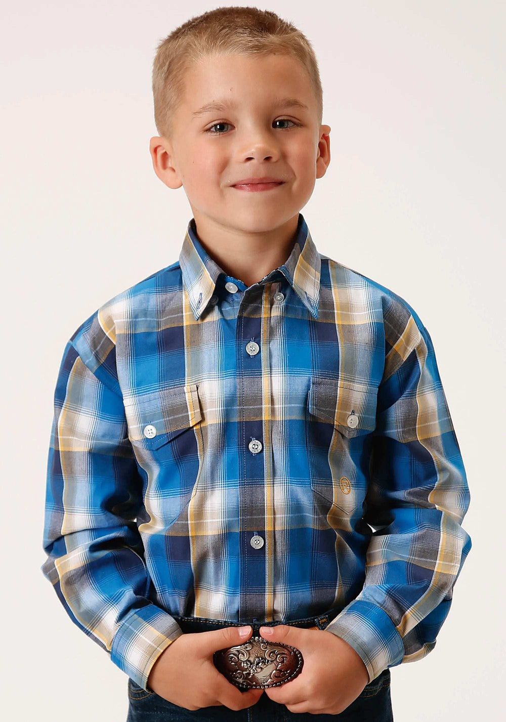 Roper Boys Long Sleeve Button Clear Sky Plaid Western Shirt - Roper - Flyclothing LLC