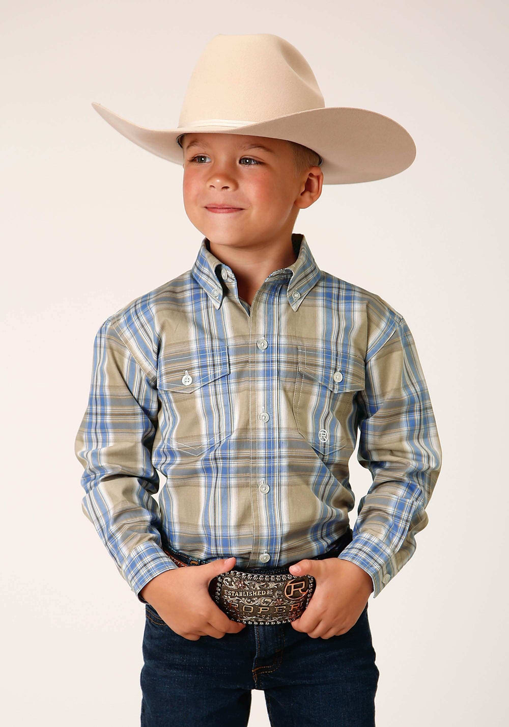 Roper Boys Long Sleeve Button Sandy Plaid Western Shirt - Roper - Flyclothing LLC