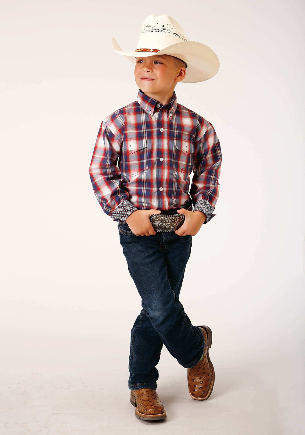 Roper Boys Long Sleeve Button Independence Plaid Western Shirt - Roper - Flyclothing LLC
