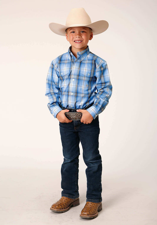 Roper Boys Long Sleeve Button Cornflower Plaid Western Shirt - Roper - Flyclothing LLC