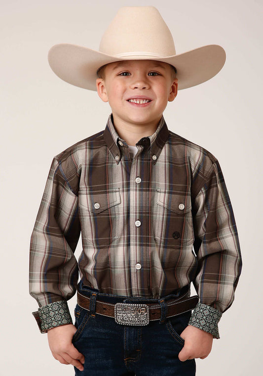 Roper Boys Long Sleeve Button Pinewood Plaid Western Shirt - Roper - Flyclothing LLC