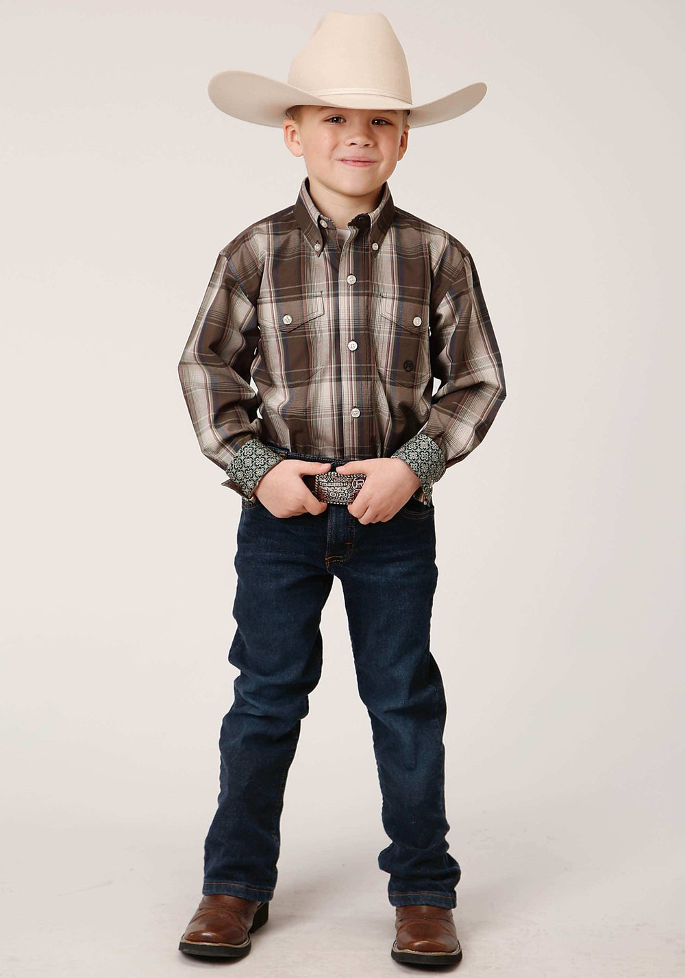 Roper Boys Long Sleeve Button Pinewood Plaid Western Shirt - Roper - Flyclothing LLC