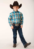 Roper Boys Long Sleeve Button Sandy Turquoise Plaid Western Shirt - Roper - Flyclothing LLC