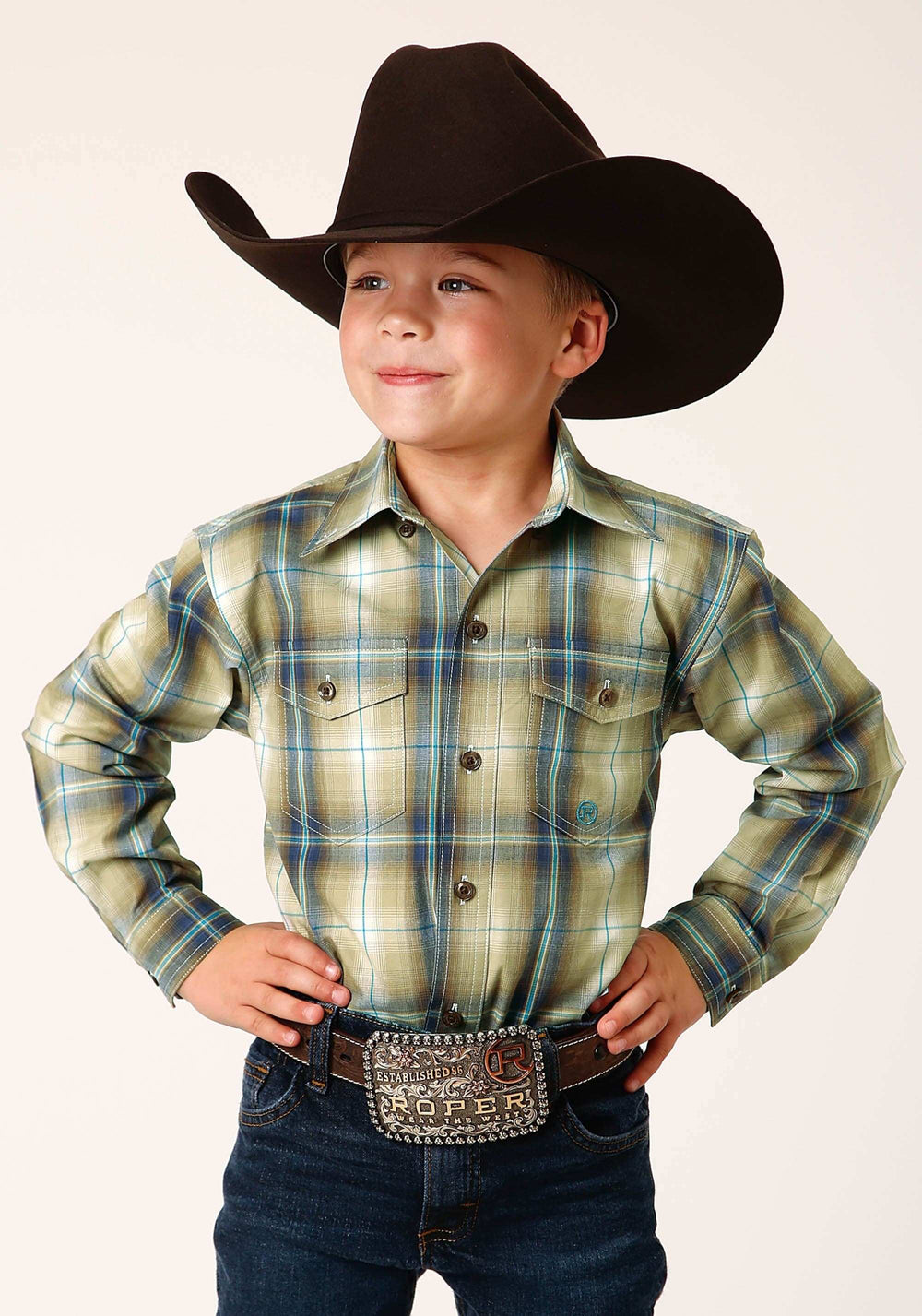 Roper Boys Long Sleeve Button Sand Dune Plaid Western Shirt - Roper - Flyclothing LLC