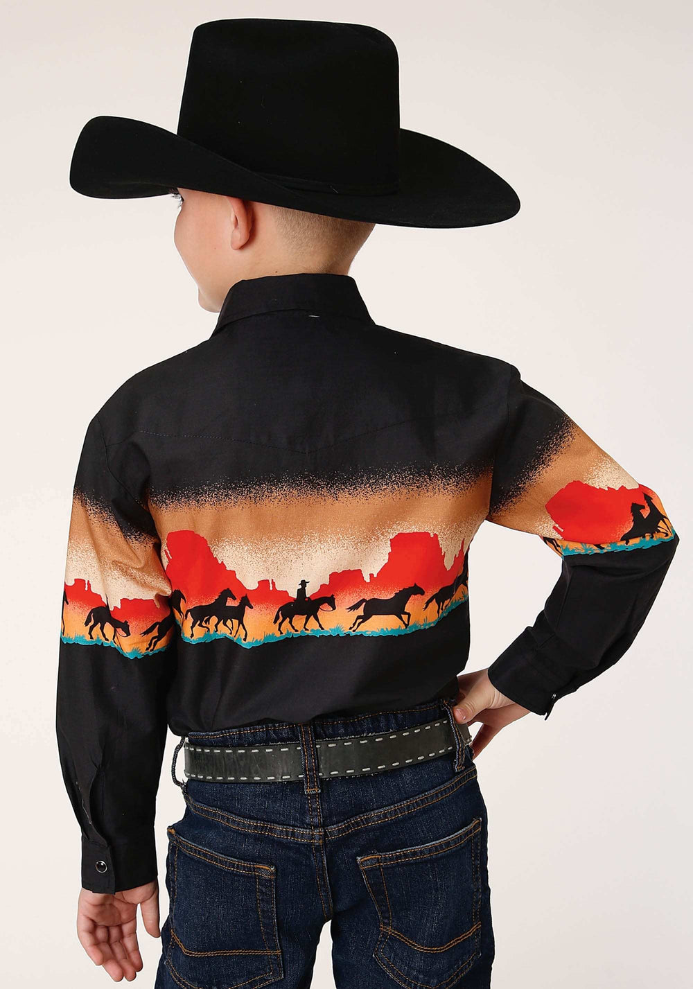 Roper Boys Long Sleeve Snap Red Mesa Border Scenic Western Shirt - Roper - Flyclothing LLC