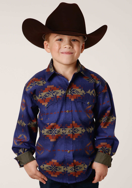 Roper Boys Long Sleeve Snap Night Aztec Print Western Shirt - Roper - Flyclothing LLC