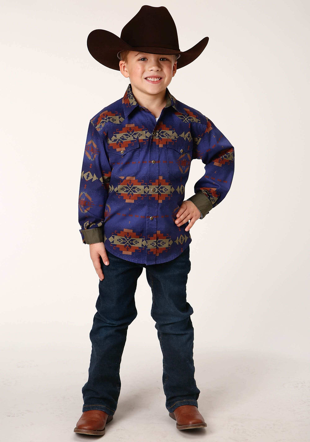 Roper Boys Long Sleeve Snap Night Aztec Print Western Shirt - Roper - Flyclothing LLC