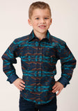 Roper Boys Long Sleeve Snap Turquoise Blanket Horizontal Print Western Shirt - Roper - Flyclothing LLC