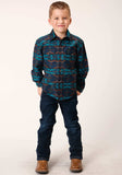 Roper Boys Long Sleeve Snap Turquoise Blanket Horizontal Print Western Shirt - Roper - Flyclothing LLC