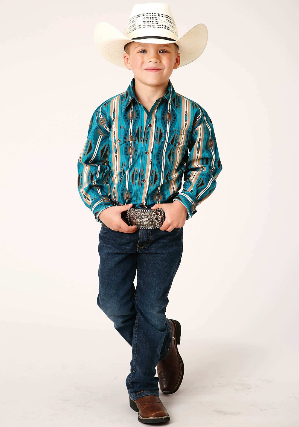 Roper Boys Long Sleeve Snap Aztec Stripe Western Shirt - Roper - Flyclothing LLC