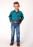 Roper Boys Long Sleeve Snap Teal Aztec Stripe Western Shirt - Roper - Flyclothing LLC