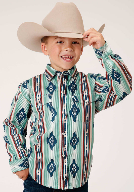 Roper Boys Long Sleeve Snap Verde Stripe Western Shirt - Roper - Flyclothing LLC