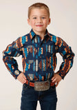 Roper Boys Long Sleeve Snap Navy Aztec Stripe Western Shirt - Roper - Flyclothing LLC