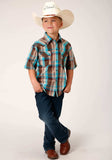 Roper Boys Short Sleeve Snap Desert Dobby Plaid Western Shirt - Roper - Flyclothing LLC