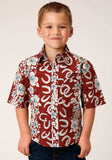 Roper Boys Short Sleeve Snap Hawaiian Horseshoes Print Western Shirt - Roper - Flyclothing LLC