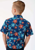 ROPER BOYS BLUE GROUND MULTICOLORED TROPICAL PRINT SHORT SLEEVE SNAP WESTERN WESTERN - Roper - Flyclothing LLC