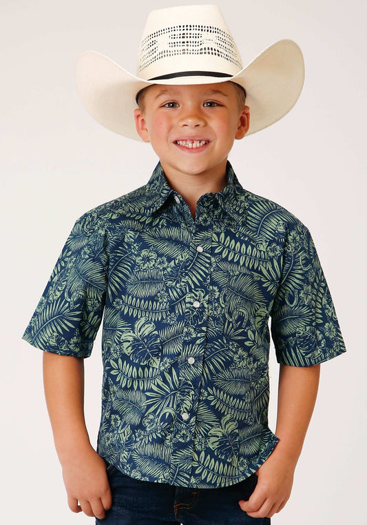 Roper Boys Short Sleeve Snap Lucky Tropical Print Western Shirt - Roper - Flyclothing LLC