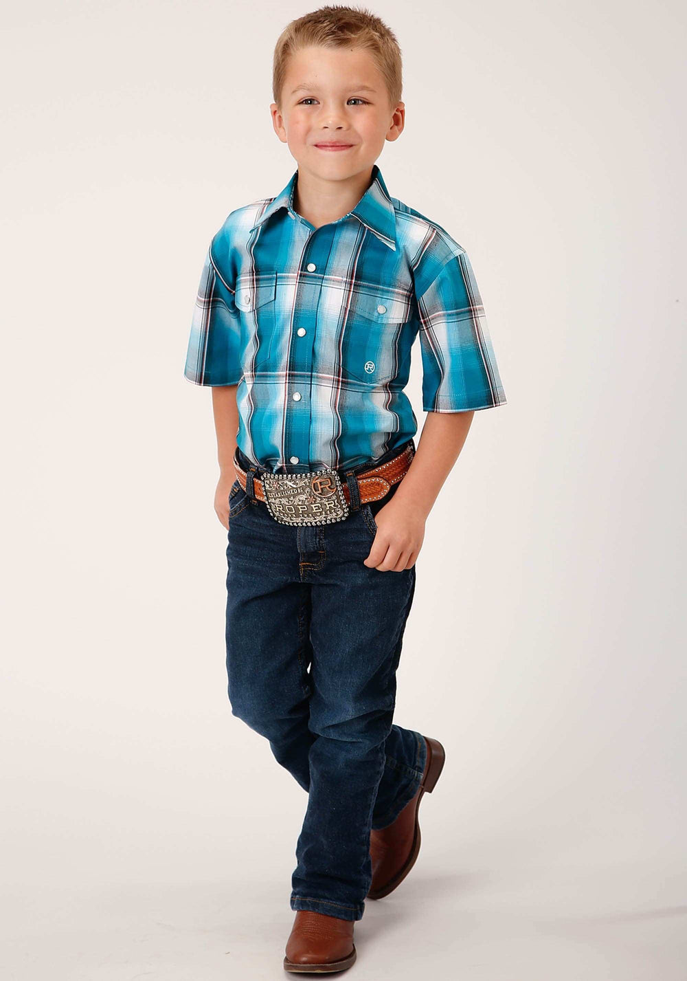 Roper Boys Short Sleeve Snap Deep Pool Ombre Western Shirt - Roper - Flyclothing LLC