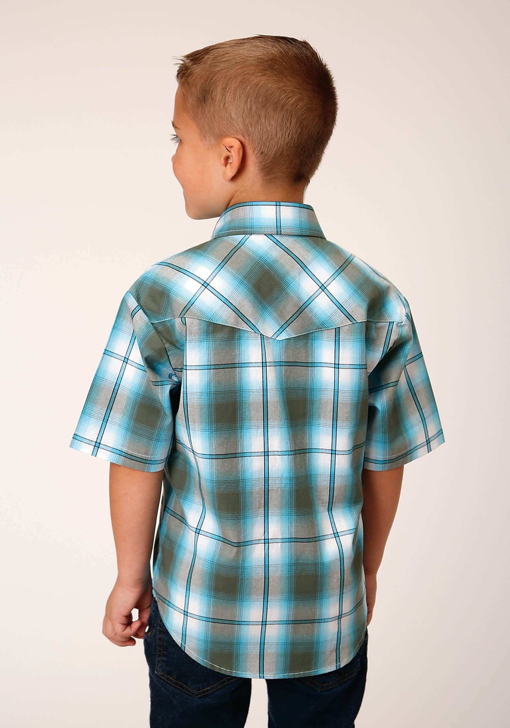 Roper Boys Short Sleeve Snap Meadow Plaid Western Shirt - Roper - Flyclothing LLC