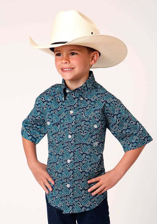 Roper Boys Short Sleeve Button Purple Sage Paisley Western Shirt - Roper - Flyclothing LLC