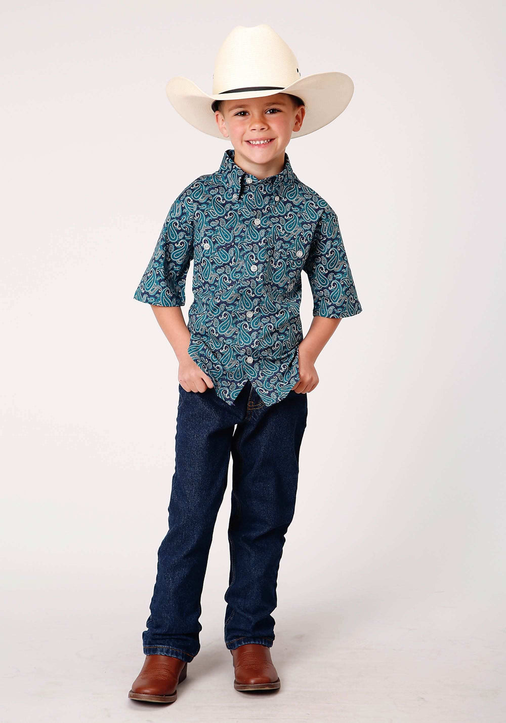 Roper Boys Short Sleeve Button Purple Sage Paisley Western Shirt - Roper - Flyclothing LLC