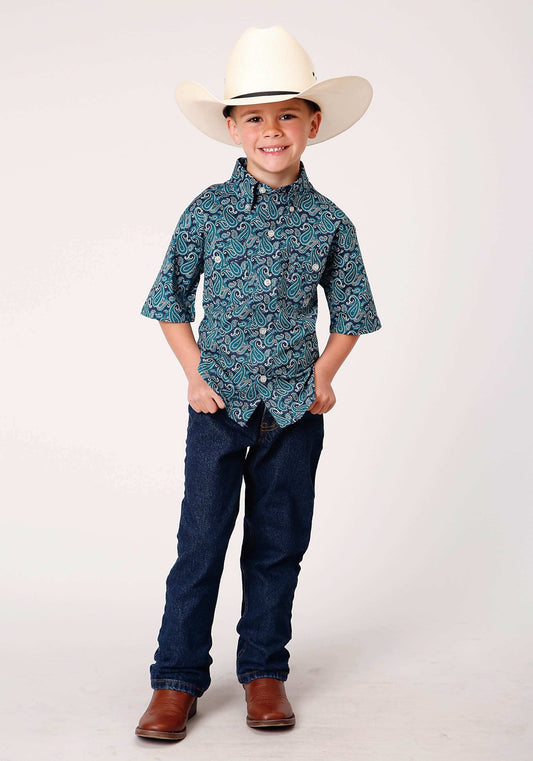 Roper Boys Short Sleeve Button Purple Sage Paisley Western Shirt - Roper - Flyclothing LLC