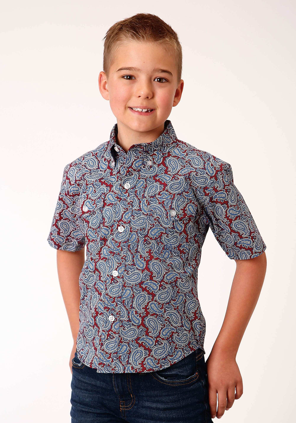 Roper Boys Short Sleeve Button Liberty Paisley Western Shirt - Roper - Flyclothing LLC