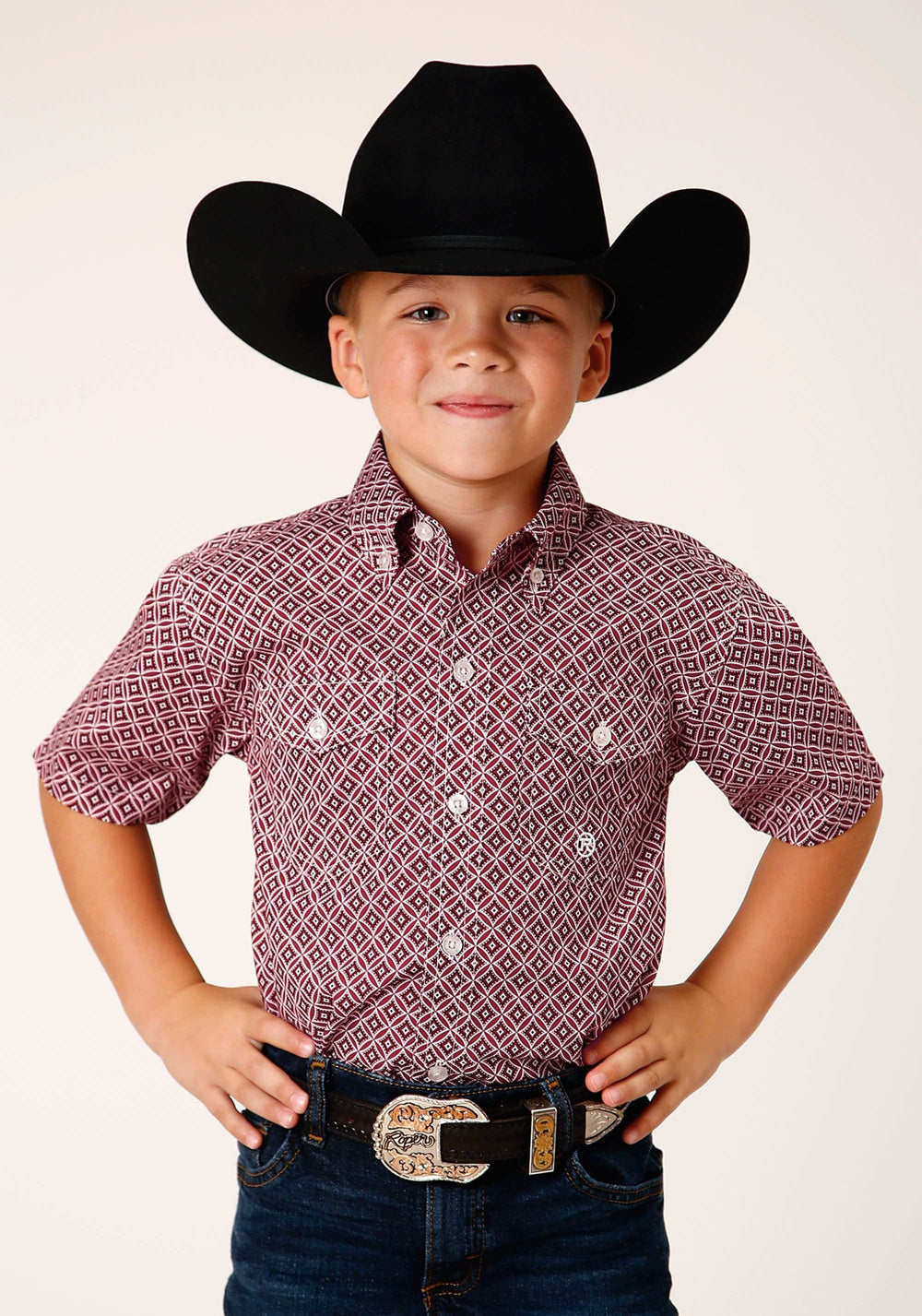Roper Boys Short Sleeve Button Red Diamond Foulard Western Shirt - Roper - Flyclothing LLC