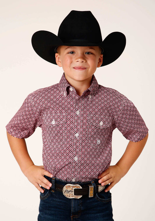 Roper Boys Short Sleeve Button Red Diamond Foulard Western Shirt - Roper - Flyclothing LLC