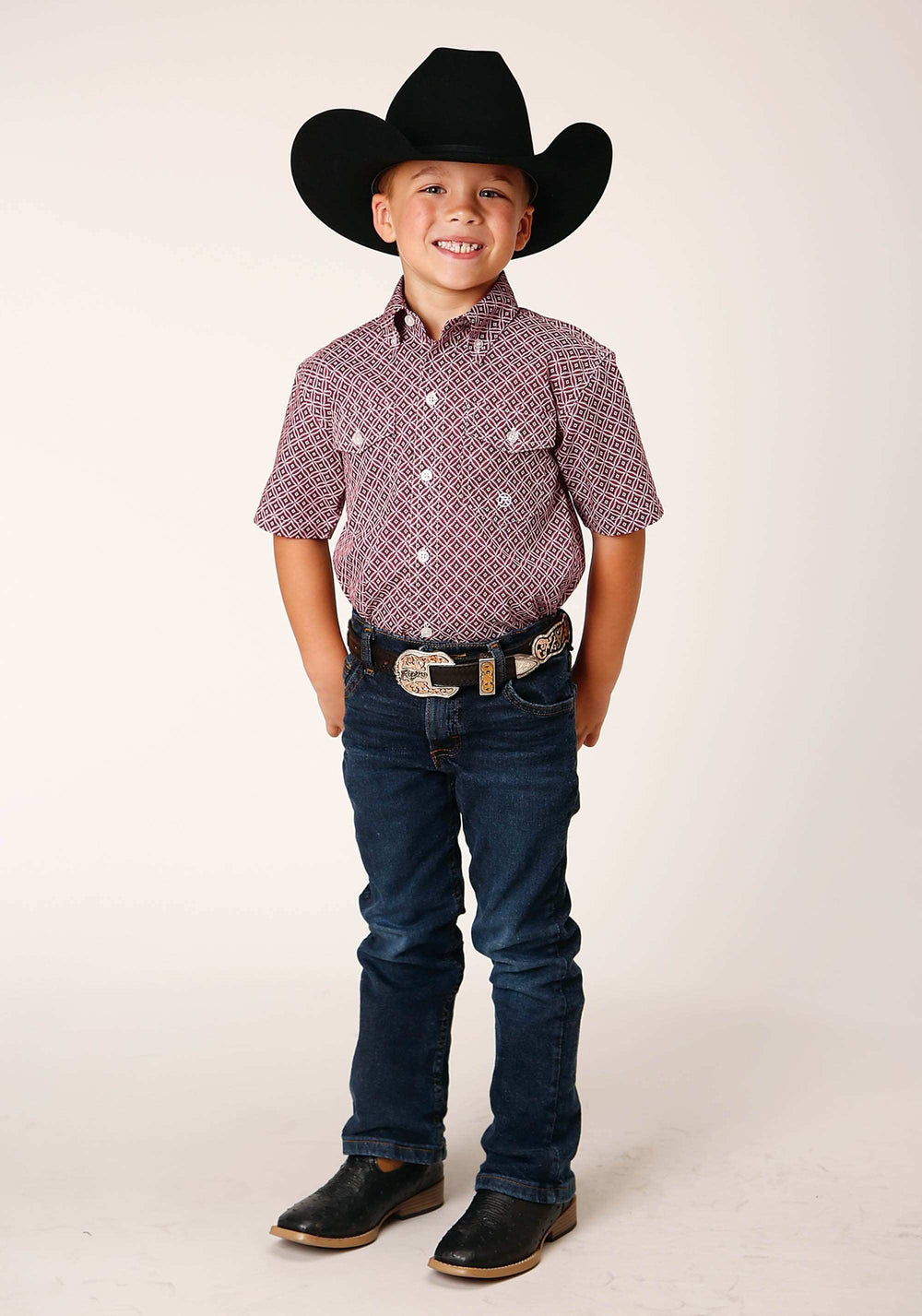 Roper Boys Short Sleeve Button Red Diamond Foulard Western Shirt - Roper - Flyclothing LLC