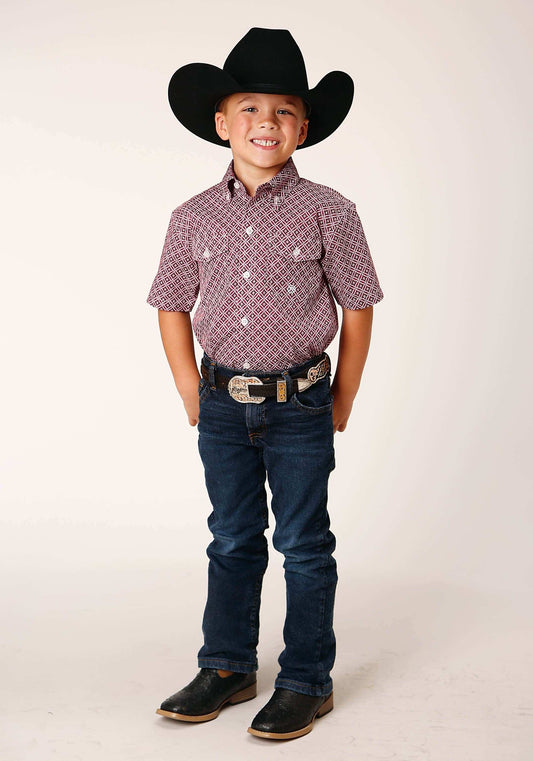 Roper Boys Short Sleeve Button Red Diamond Foulard Western Shirt - Roper - Flyclothing LLC