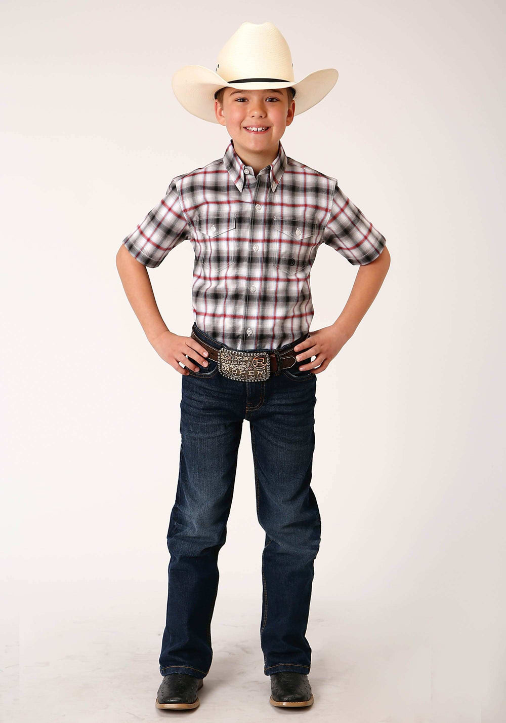Roper Boys Short Sleeve Button Classic Ombre Stretch Plaid Western Shirt - Roper - Flyclothing LLC