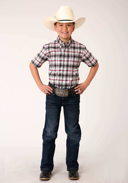 Roper Boys Short Sleeve Button Classic Ombre Stretch Plaid Western Shirt - Roper - Flyclothing LLC