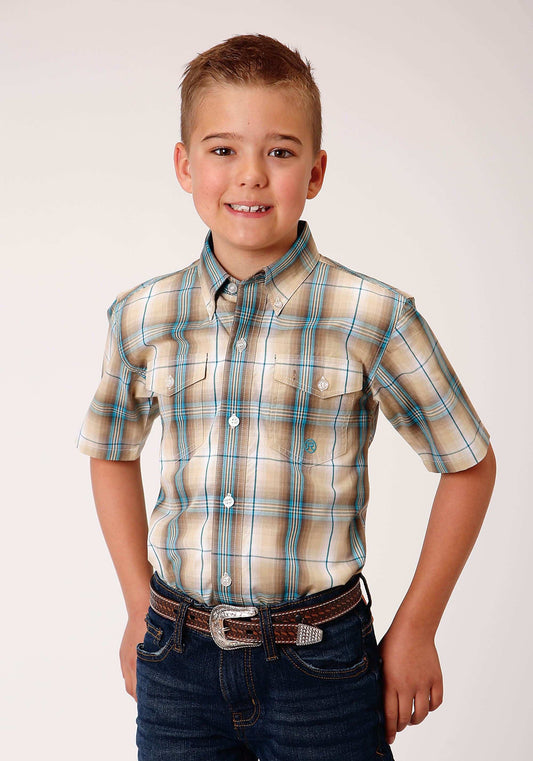Roper Boys Short Sleeve Button Saddle Plaid Western Shirt - Roper - Flyclothing LLC