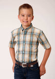 Roper Boys Short Sleeve Button Saddle Plaid Western Shirt - Roper - Flyclothing LLC