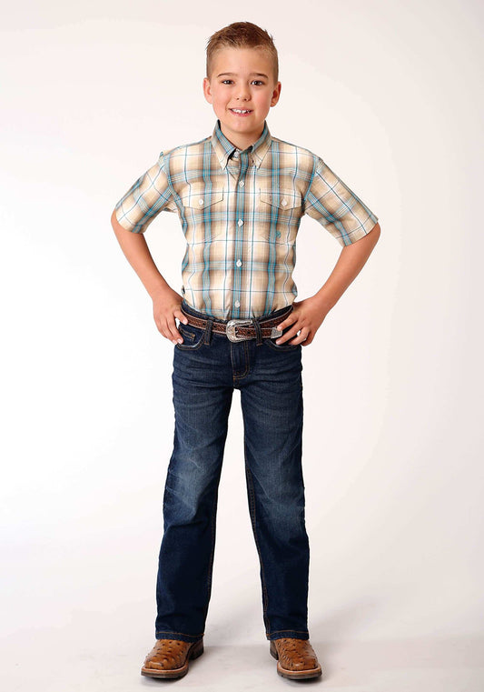 Roper Boys Short Sleeve Button Saddle Plaid Western Shirt - Roper - Flyclothing LLC