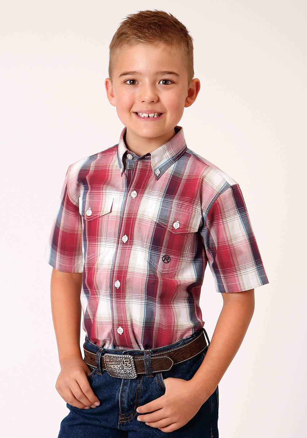 Roper Boys Short Sleeve Button Red Apple Plaid Western Shirt - Roper - Flyclothing LLC