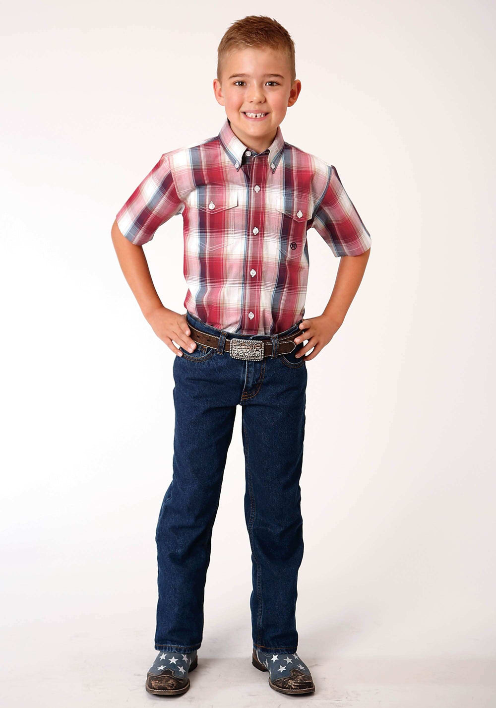Roper Boys Short Sleeve Button Red Apple Plaid Western Shirt - Roper - Flyclothing LLC