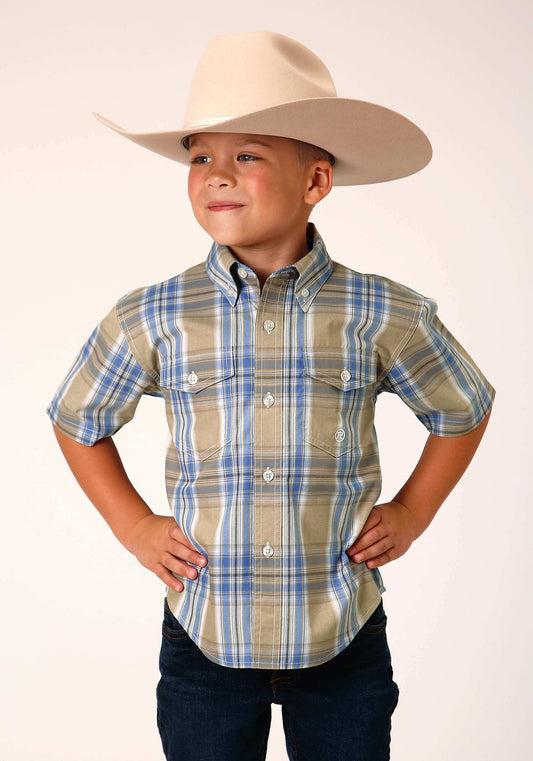 Roper Boys Short Sleeve Button Sandy Plaid Western Shirt - Roper - Flyclothing LLC