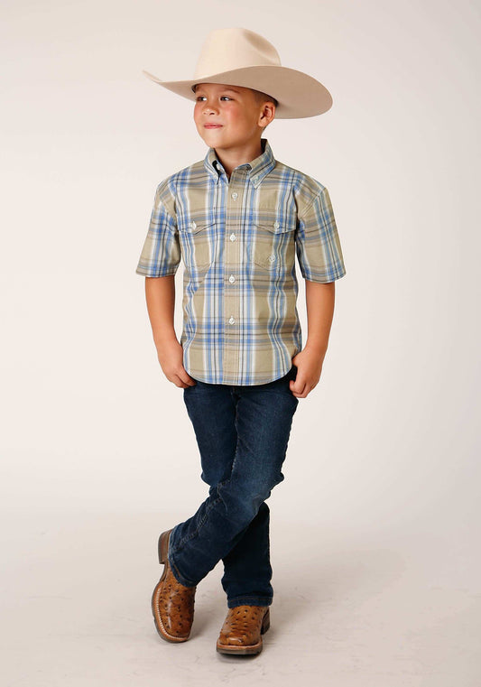 Roper Boys Short Sleeve Button Sandy Plaid Western Shirt - Roper - Flyclothing LLC