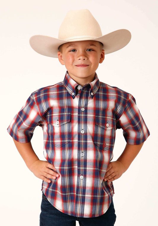 Roper Boys Short Sleeve Button Independence Plaid Western Shirt - Roper - Flyclothing LLC