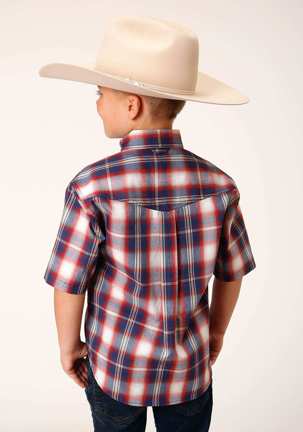 Roper Boys Short Sleeve Button Independence Plaid Western Shirt - Roper - Flyclothing LLC